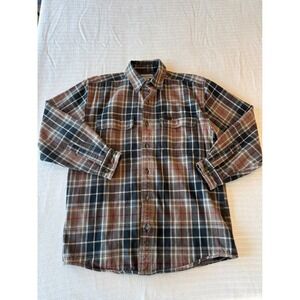 Carhartt Mens Thermal Lined Flannel Shirt Jacket Plaid Brown Black 101464 Medium